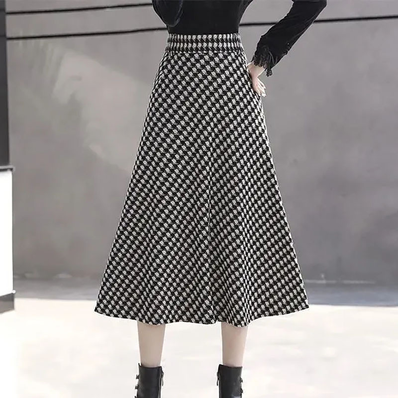 Houndstooth Print Plus Size Naiste riided A-line Midi seelikud Vintage lukuga kõrge vöökoht lahtised pikad seelikud Elegantne vabaaja seelik