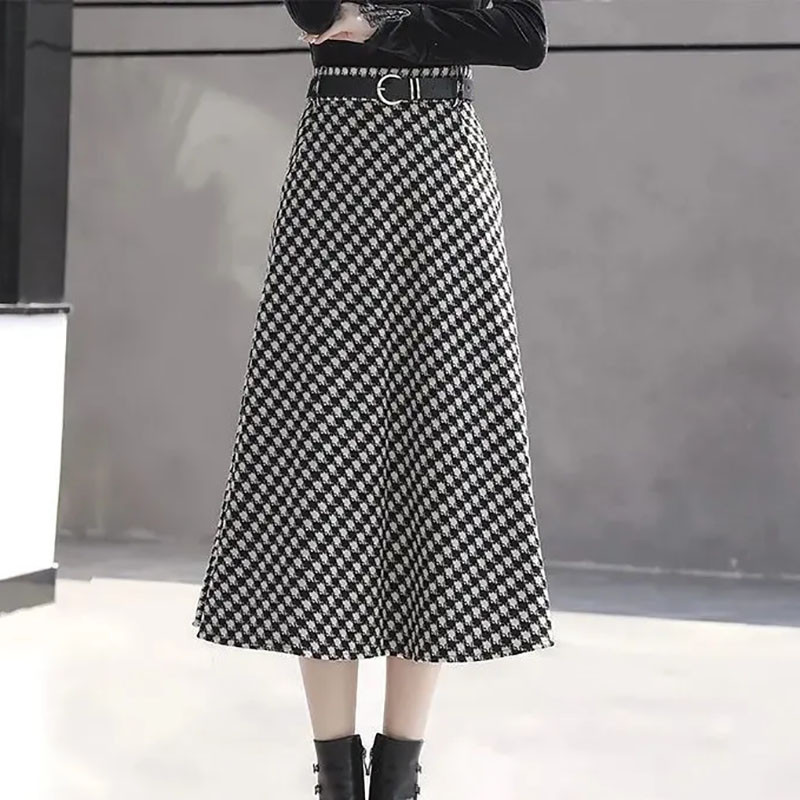 Houndstooth Print Plus Size Naiste riided A-line Midi seelikud Vintage lukuga kõrge vöökoht lahtised pikad seelikud Elegantne vabaaja seelik