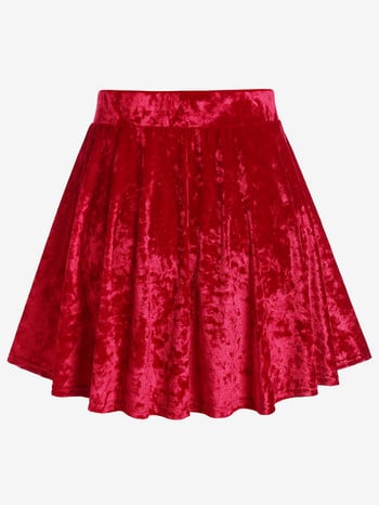 ROSEGAL Голям размер Кадифена миниатюрна пола Дамски коледни поли 2023 Червени модни долнища Коледна пола