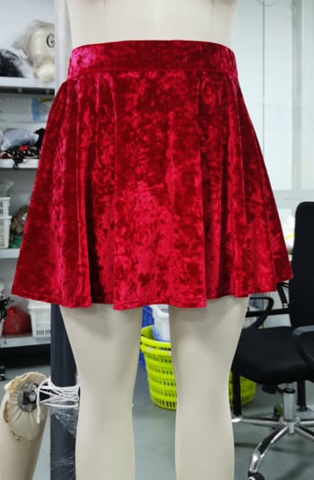ROSEGAL Голям размер Кадифена миниатюрна пола Дамски коледни поли 2023 Червени модни долнища Коледна пола