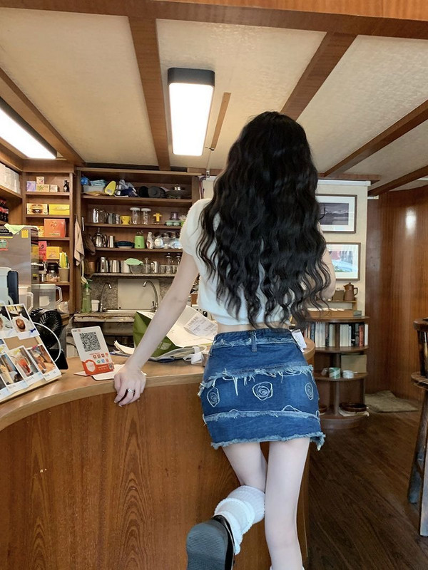 New Plus Size Spice Girl Vintage Ψηλόμεση Τζιν Φούστα Γυναικεία Y2K Καλοκαίρι Νέο Σχέδιο Sense Of Raw Edge Κοντή φούστα σε γραμμή Α