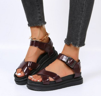 Ανοιχτό δάχτυλο Flatform Wedges Παπούτσια Γυναικεία καλοκαιρινά σανδάλια παραλίας Σέξι γυναικεία δερμάτινα σανδάλια PU