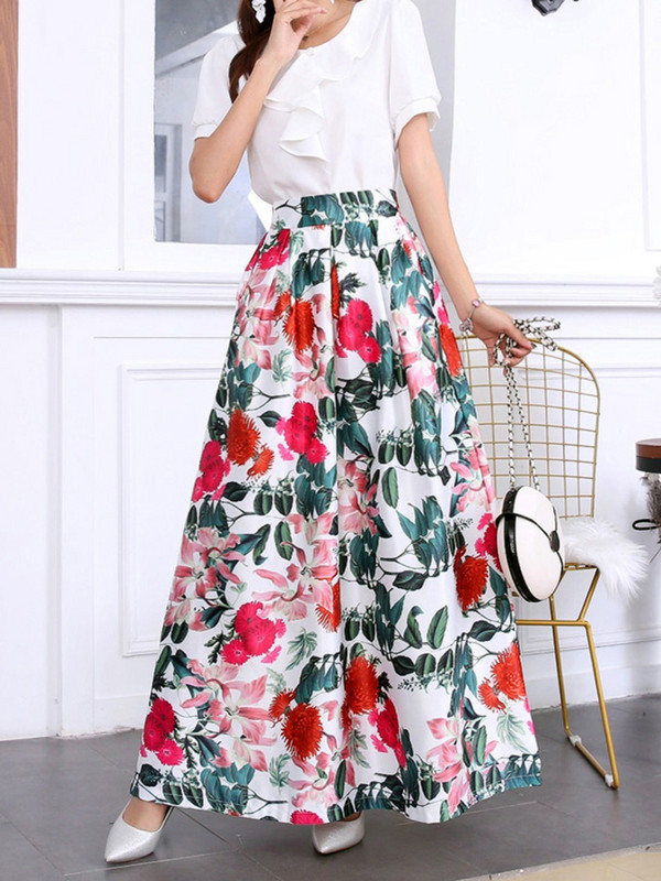 3 XL šiki ziedu retro stila garie svārki sievietēm, Boho Summer 2024 Jupe Femme Pocket ar augstu jostasvietu.