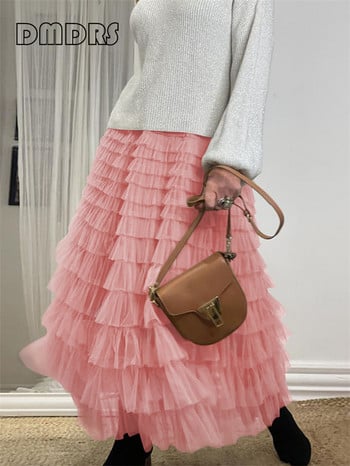 Лятна улична цветна едноцветна парти шлейф плюс размер Модна пола от тюл Дамска люлееща се ежедневна рокля