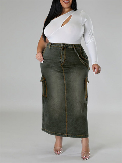 Wmstar Suknje samo veće veličine Ženska odjeća Traper Maxi džepovi Seksi srednje rastezljiva duga Nova suknja Veleprodaja Dropshipping 2024.