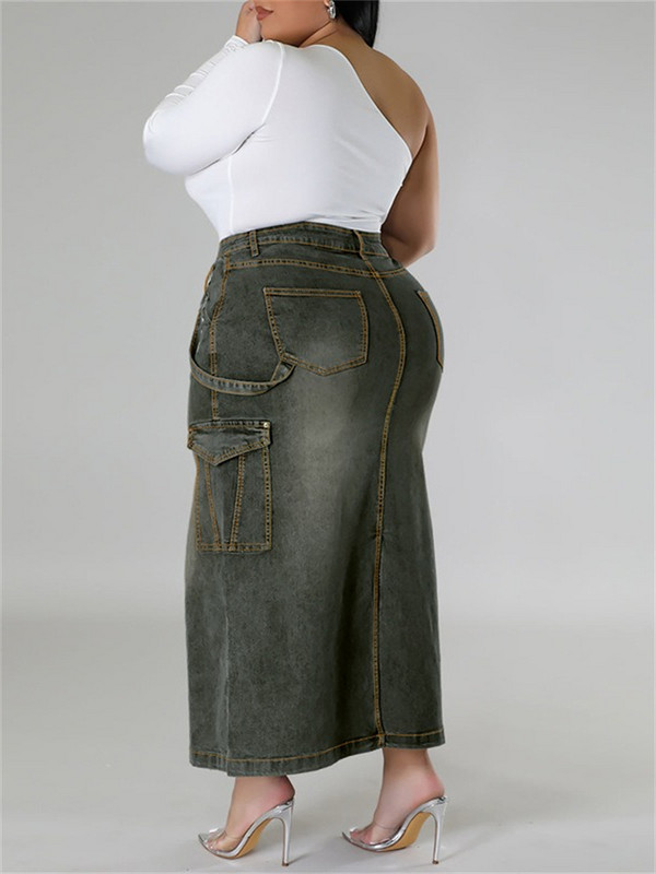 Wmstar Suknje samo veće veličine Ženska odjeća Traper Maxi džepovi Seksi srednje rastezljiva duga Nova suknja Veleprodaja Dropshipping 2024.