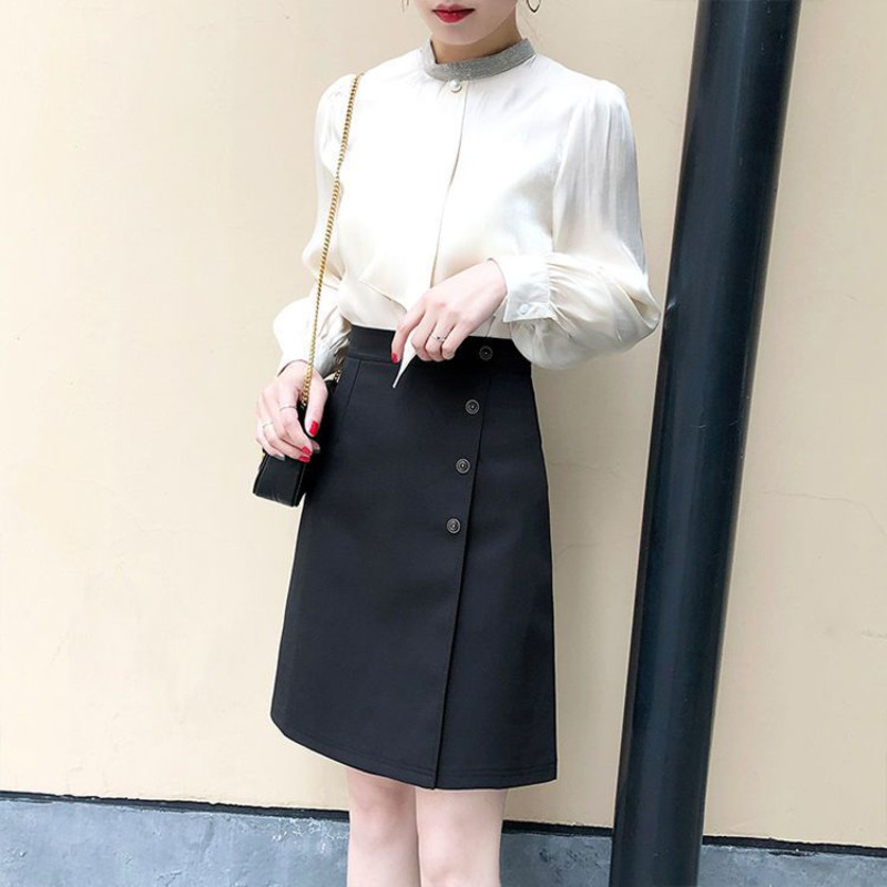 Uus suvine naiste massiivne kõrge vöökohaga lahtine õhuke kott, klassikaline, A-joonega nööp, suures suuruses moekas vabaaja seelik