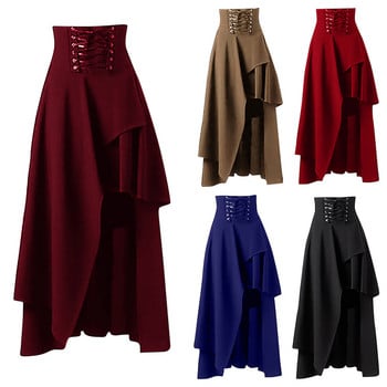 Нова дълга дамска пола Плюс размер Едноцветни неправилни 5 цвята Модни превръзки с висока талия Модни ежедневни дамски долнища Дрехи