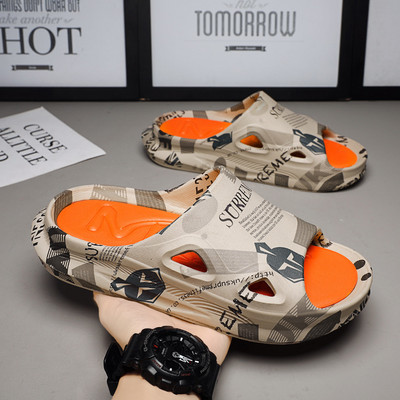 Nove modne muške papuče s printom Muške tobogane Muške ljetne cipele Debeli potplat Udobne kućne elegantne cipele za vanjske aktivnosti na otvorenom Vruća rasprodaja