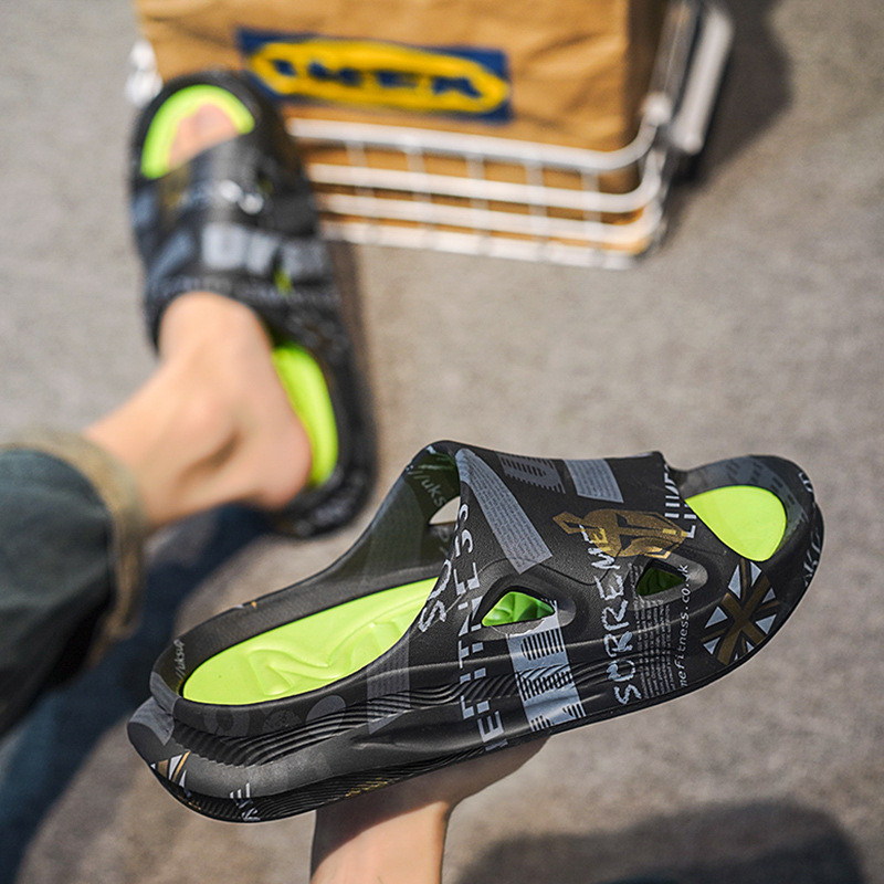 Nove modne muške papuče s printom Muške tobogane Muške ljetne cipele Debeli potplat Udobne kućne elegantne cipele za vanjske aktivnosti na otvorenom Vruća rasprodaja