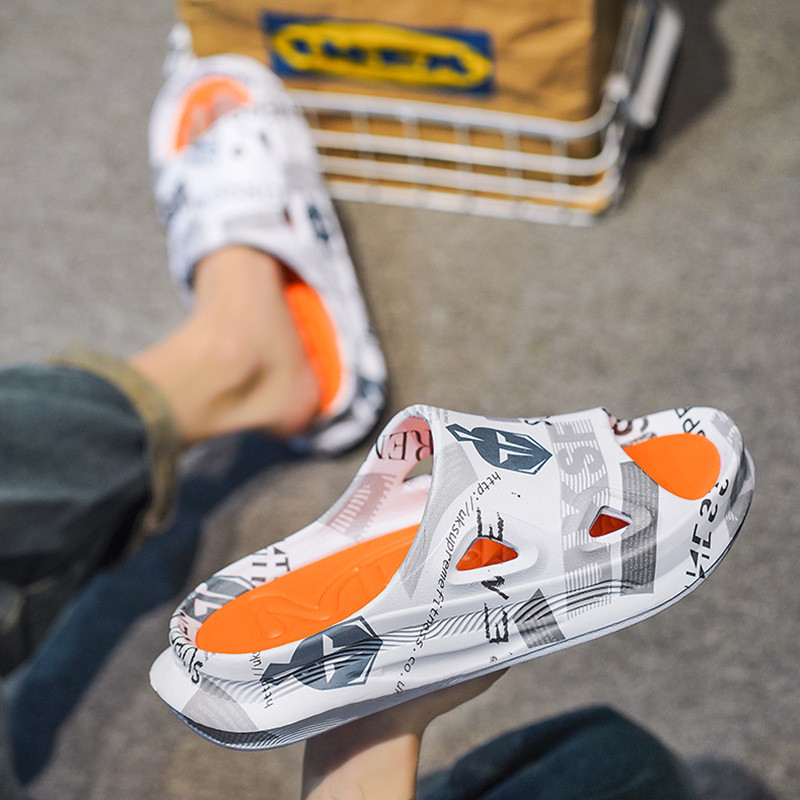 Nove modne muške papuče s printom Muške tobogane Muške ljetne cipele Debeli potplat Udobne kućne elegantne cipele za vanjske aktivnosti na otvorenom Vruća rasprodaja