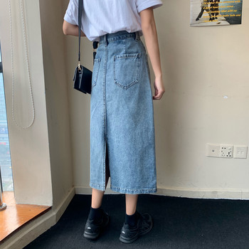 Herstory Ρετρό μακριές μίντι τζιν φούστες Γυναικείες τσέπες με κουμπιά με σπαστό τζιν ίσιες φούστες Plus μέγεθος Καλοκαίρι 2020 πάτο