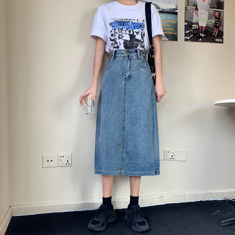 Herstory Retro duge midi traper suknje Ženske visoke traperice s džepovima na dugmad Ravne suknje veće veličine Ljeto 2020.