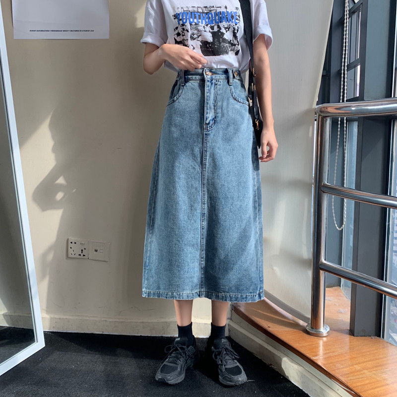 Herstory Retro duge midi traper suknje Ženske visoke traperice s džepovima na dugmad Ravne suknje veće veličine Ljeto 2020.