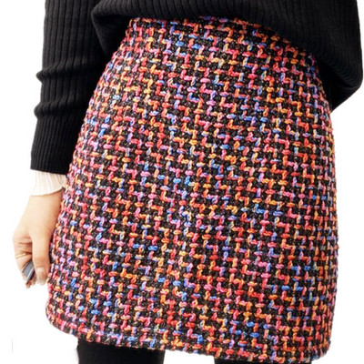 Őszi téli vintage tweed kötött gyapjú mini szoknya női A-vonalú kockás rövid nagy 3XL