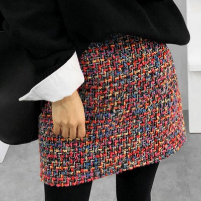 Jesen Zima Vintage pletena vunena mini suknja od tvida Ženska a-kroja Karirana kratka velika veličina 3XL