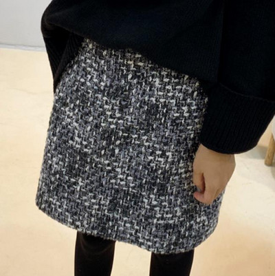 Jesen Zima Vintage pletena vunena mini suknja od tvida Ženska a-kroja Karirana kratka velika veličina 3XL