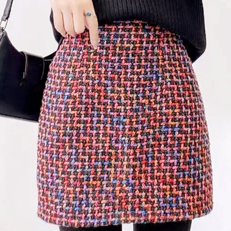 Jesen Zima Vintage pletena vunena mini suknja od tvida Ženska a-kroja Karirana kratka velika veličina 3XL