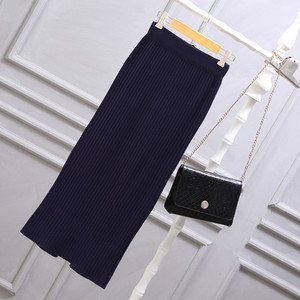 Ženske suknje Elastična jesen zima Topla pletena ravna suknja veće veličine Srednje duga suknja crna