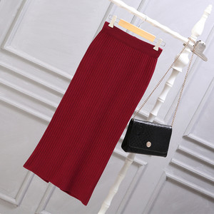 Ženske suknje Elastična jesen zima Topla pletena ravna suknja veće veličine Srednje duga suknja crna