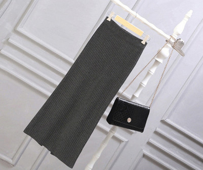 Ženske suknje Elastična jesen zima Topla pletena ravna suknja veće veličine Srednje duga suknja crna