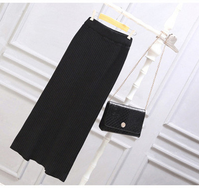 Ženske suknje Elastična jesen zima Topla pletena ravna suknja veće veličine Srednje duga suknja crna