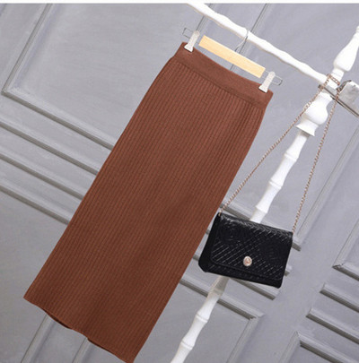 Ženske suknje Elastična jesen zima Topla pletena ravna suknja veće veličine Srednje duga suknja crna