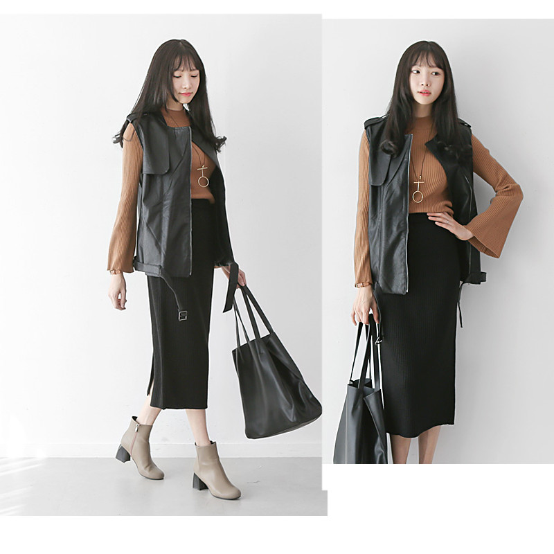 Ženske suknje Elastična jesen zima Topla pletena ravna suknja veće veličine Srednje duga suknja crna