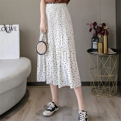 Ljetna suknja Crno-bijela Kratka mini suknja na točkice Ženska plisirana suknja A-kroja visokog struka, velika veličina mujer faldas 2021