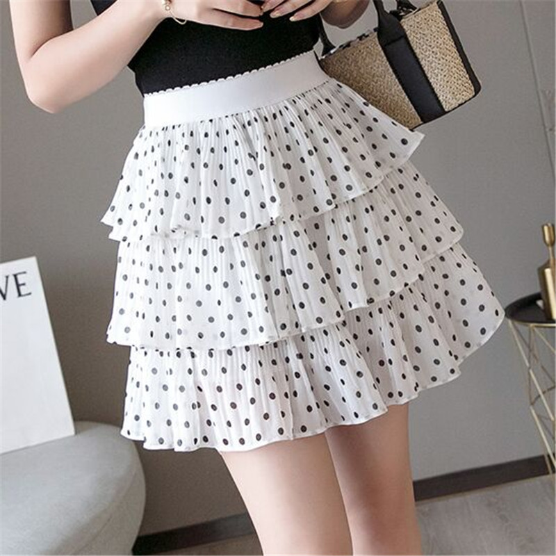 Ljetna suknja Crno-bijela Kratka mini suknja na točkice Ženska plisirana suknja A-kroja visokog struka, velika veličina mujer faldas 2021