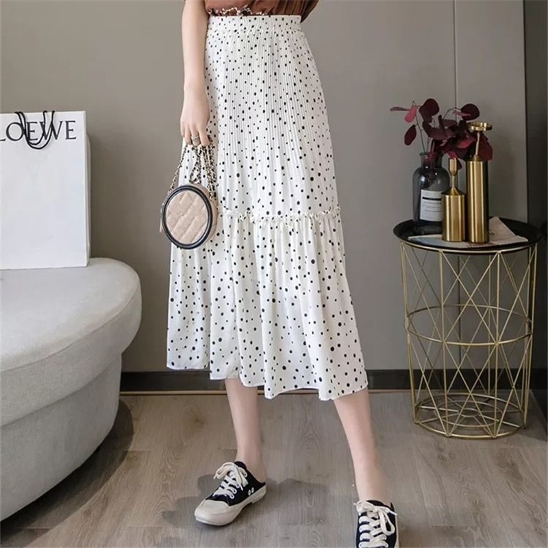 Ljetna suknja Crno-bijela Kratka mini suknja na točkice Ženska plisirana suknja A-kroja visokog struka, velika veličina mujer faldas 2021
