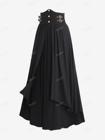 ROSEGAL Gotičke ženske suknje veće veličine s crnim remenom, kopčom, ušicama i zakovicama, višeslojna suknja A kroja s naborima do gležnja