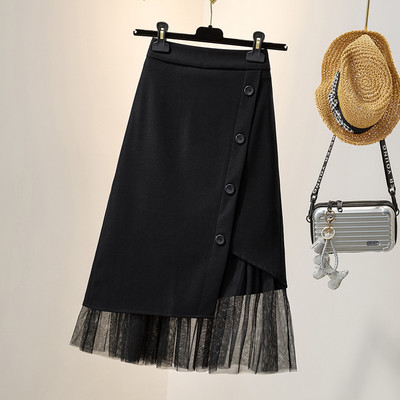 Öltöny szoknya női molett rugalmas derék kendő nyár új szabálytalan varrás géz szoknya hosszú szoknya.