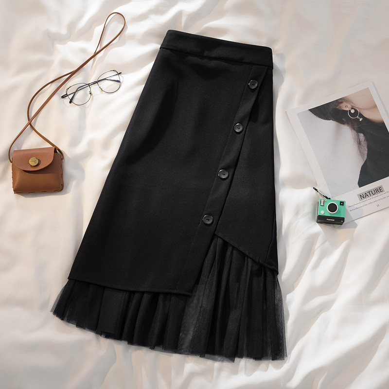 Öltöny szoknya női molett rugalmas derék kendő nyár új szabálytalan varrás géz szoknya hosszú szoknya.