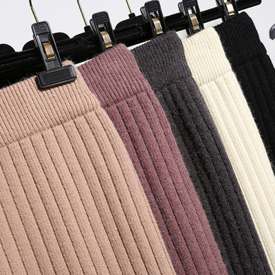 Moda Toamnă Iarnă Coreeană Fuste Femei tricotate Dimensiuni mari, talie elastică Split creion midi Fuste Femei Plus Size Fuste