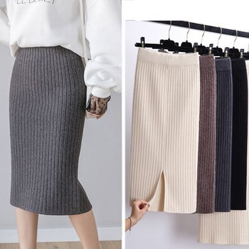 Дамски пуловер пола молив midi плетена пола поли с висока талия дамски зимни дълги топли плетени поли цепени долнища Плюс размер