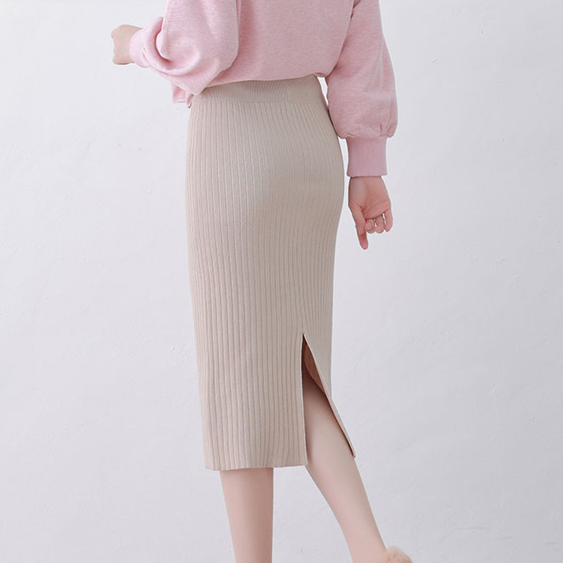 Fusta pulover pentru femei fustă tricotată midi cu creion fuste cu talie înaltă fuste de tricotat lungi și calde pentru femei de iarnă cu fundul despicat Plus size