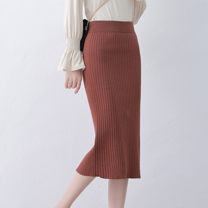 Fusta pulover pentru femei fustă tricotată midi cu creion fuste cu talie înaltă fuste de tricotat lungi și calde pentru femei de iarnă cu fundul despicat Plus size