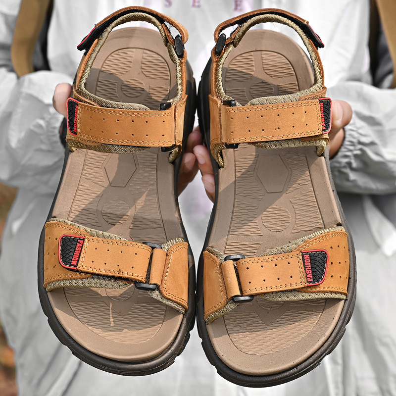 Suvised meeste vabaajajalatsid Ehtsast nahast sandaalid välistingimustes kasutatavad meeste nahast sandaalid meestele rannakingad Superkerged rooma kingad, suurus 46