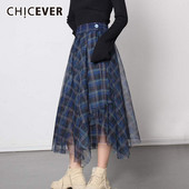 BabYoungHit värvilised vabaaja lapiga võrgust naiste seelikud kõrge vöökohaga pluss suuruses lahtised ruudulised seelikud naistele 2021. aasta sügisriided