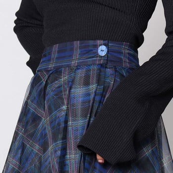 BabYoungHit Цветни ежедневни пачуърк мрежести дамски поли с висока талия Плюс размер Свободна карирана пола Дамско есенно облекло за 2021 г.