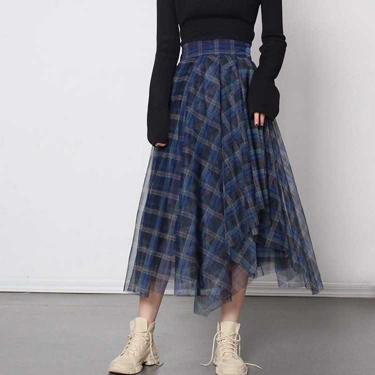 BabYoungHit värvilised vabaaja lapiga võrgust naiste seelikud kõrge vöökohaga pluss suuruses lahtised ruudulised seelikud naistele 2021. aasta sügisriided