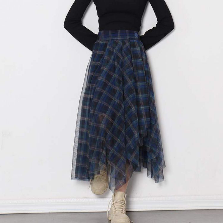 BabYoungHit värvilised vabaaja lapiga võrgust naiste seelikud kõrge vöökohaga pluss suuruses lahtised ruudulised seelikud naistele 2021. aasta sügisriided