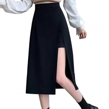 Дамска а-силуетна пола с висока талия, страничен подгъв, миди пола, голям размер, дълга офис дамска пола