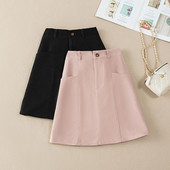 Fusta cu talie înaltă de culoare uni pentru femei, primăvară și toamnă 2023, nou stil coreean, modă artistică, elegantă, plus marime, casual fustă