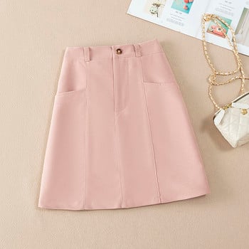 Едноцветна пола с висока талия Дамска пролет и есен 2023 г. Нов корейски стил Артистична мода Елегантна ежедневна пола с голям размер