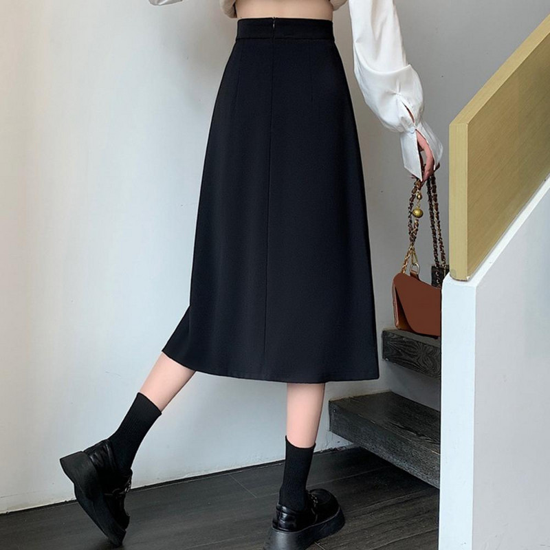 Ženska suknja A-kroja s omotanim bokovima, midi suknja visokog struka s bočnim podijeljenim rubom, velika uredska ženska duga suknja Falda Envuelta En Caderas