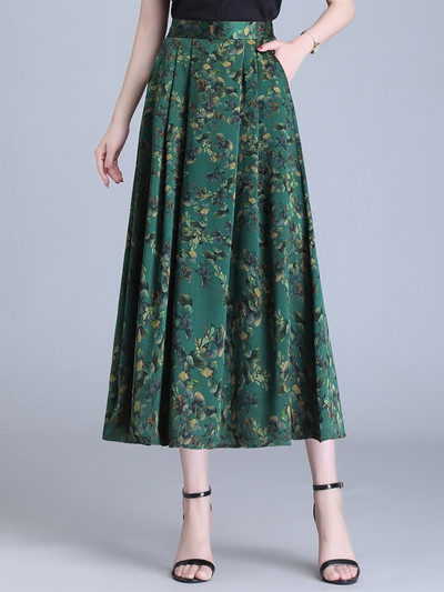 Svilene veće veličine vintage cvjetne proljetne ljetne ležerne široke duge ženske suknje visokog struka Ženska odjeća za suknje 2024.