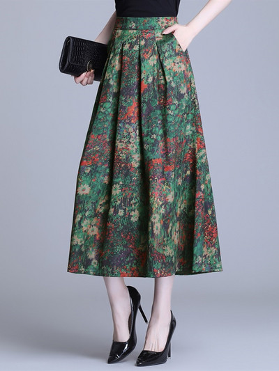 Svilene veće veličine vintage cvjetne proljetne ljetne ležerne široke duge ženske suknje visokog struka Ženska odjeća za suknje 2024.