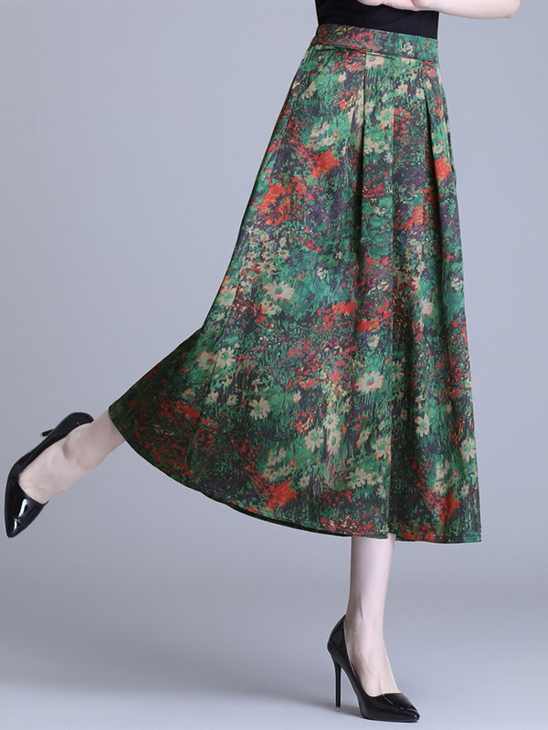 Svilene veće veličine vintage cvjetne proljetne ljetne ležerne široke duge ženske suknje visokog struka Ženska odjeća za suknje 2024.